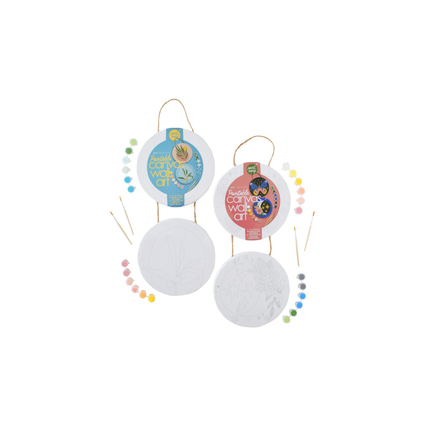 Art 101 Paintable Circle 7" Hanging Canvas Wall Art 2-Pack