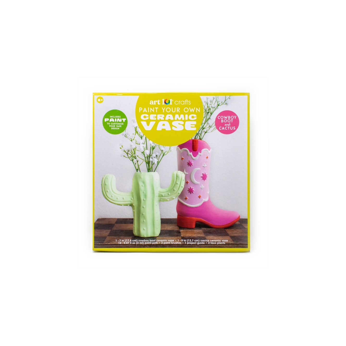Art 101 Paint Your Own Ceramic Vase Art Set with Cactus and Cowboy Boot Designs