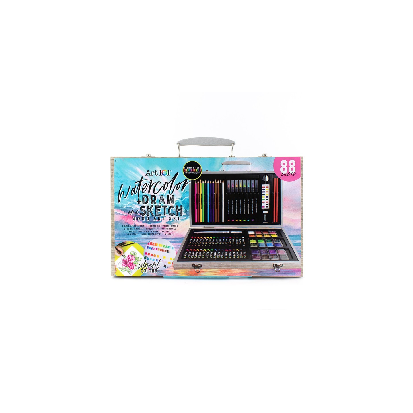Art 101 Watercolor, Draw & Sketch Wood Art Set, 88 Pieces