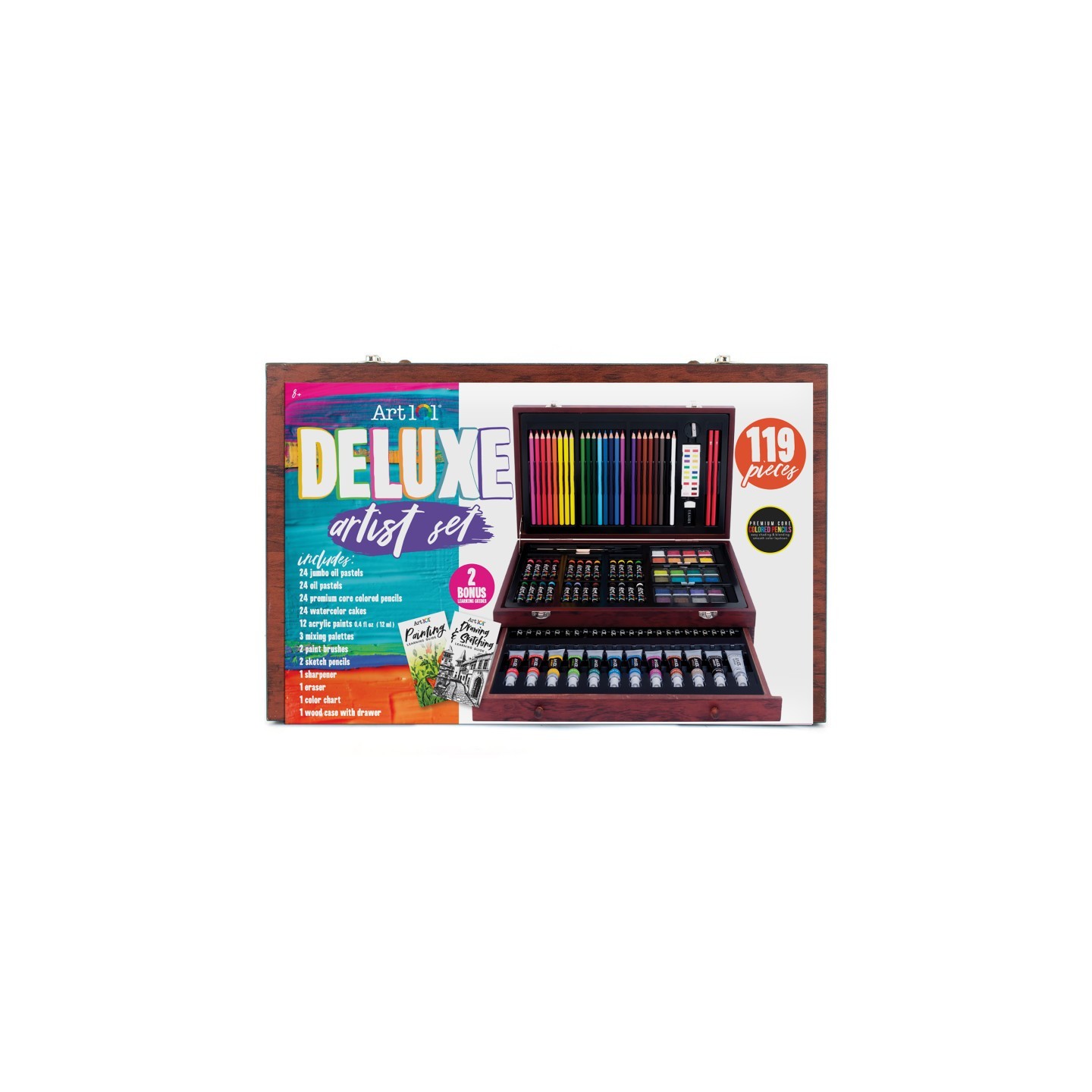 Art 101 Deluxe Art Set in a Wood Organizer Case, 119 Pieces