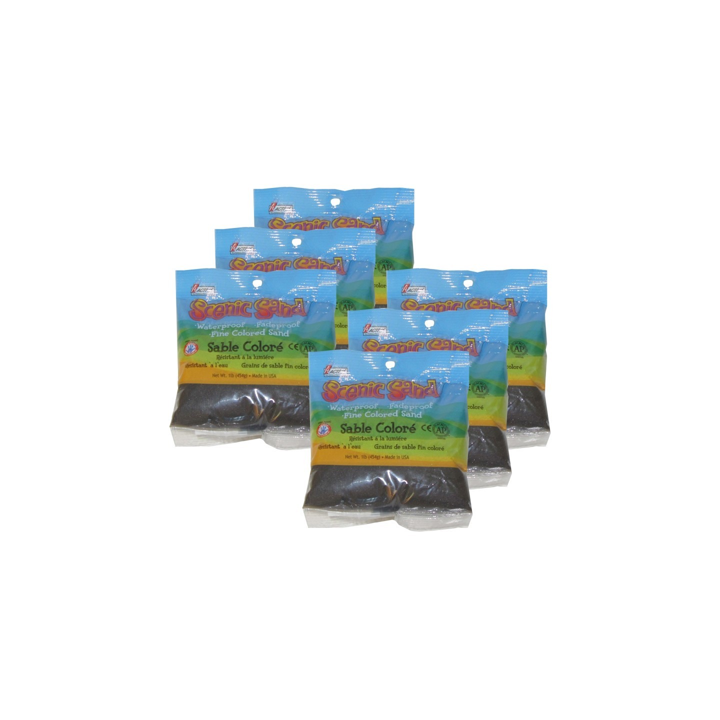 ACTÍVA Scenic Sand™ Craft Colored Sand, Deep Black, 1lb (454g) Bag, Pack of 6