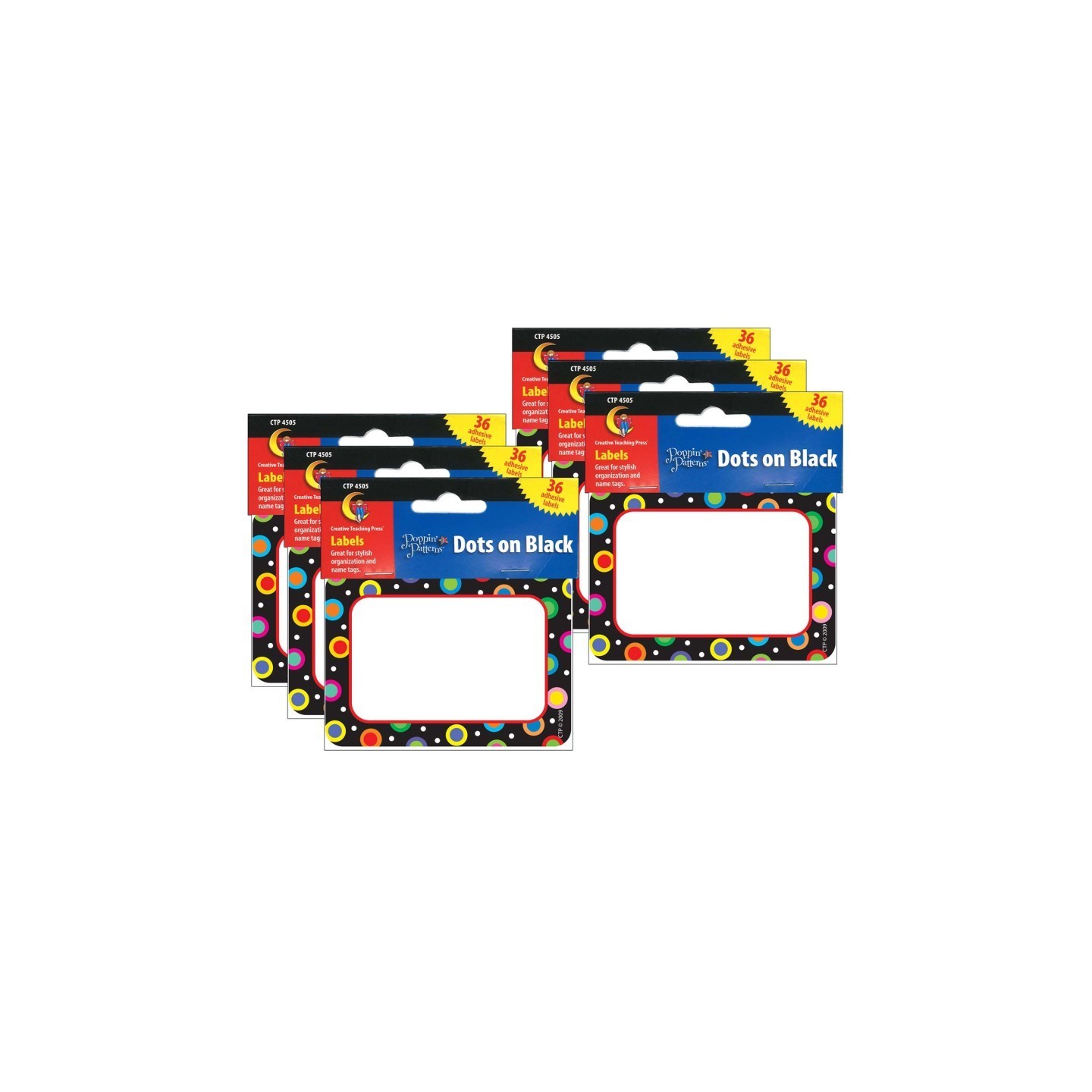 Creative Teaching Press® Dots On Black Name Tag/Labels, 36 Per Pack, 6 Packs