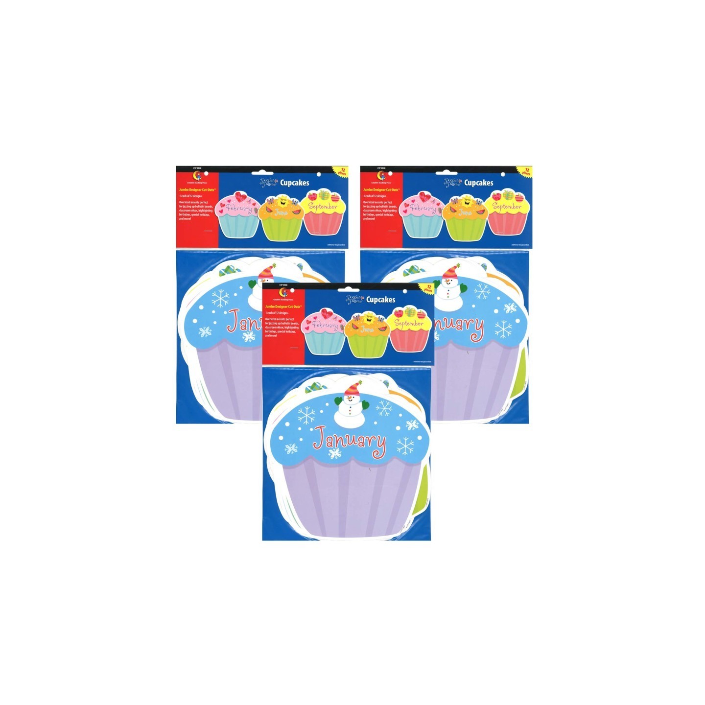 Creative Teaching Press® Designer Cut-Outs, Month Cupcakes, 10", 12 Per Pack, 3 Packs