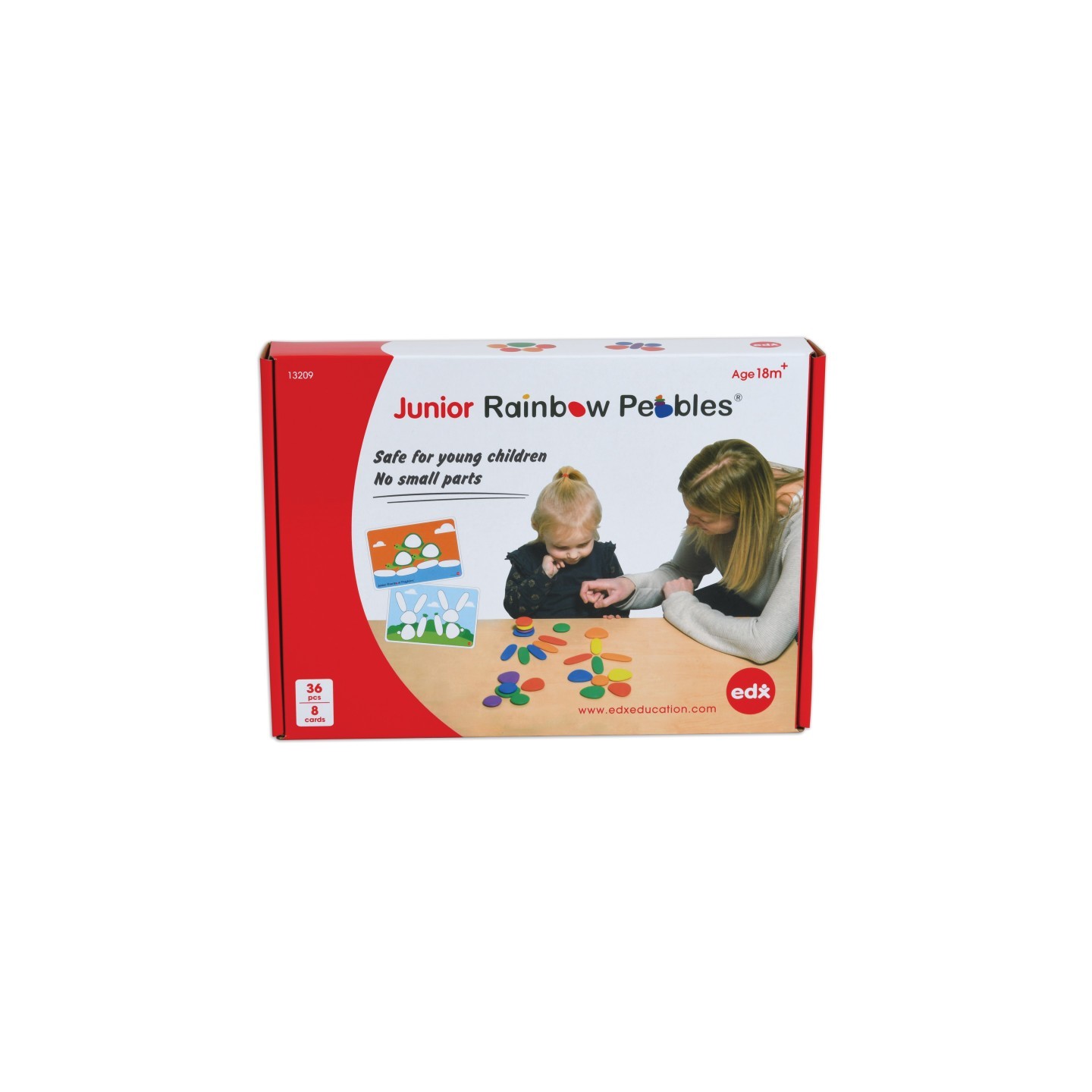 edxeducation® Rainbow Pebbles Activity Set - Junior - 36 Pebbles + 16 Activities - Ages 18m+