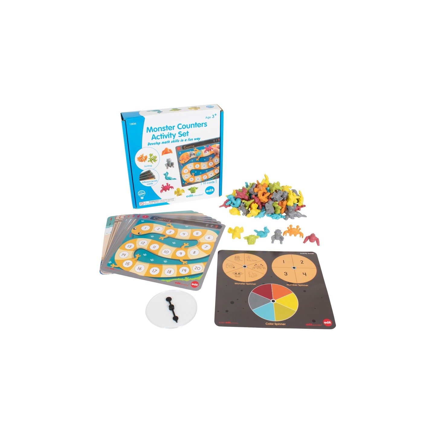edxeducation® Monster Counters Activity Set - Set of 36 - 10 Double-Sided Activity Boards