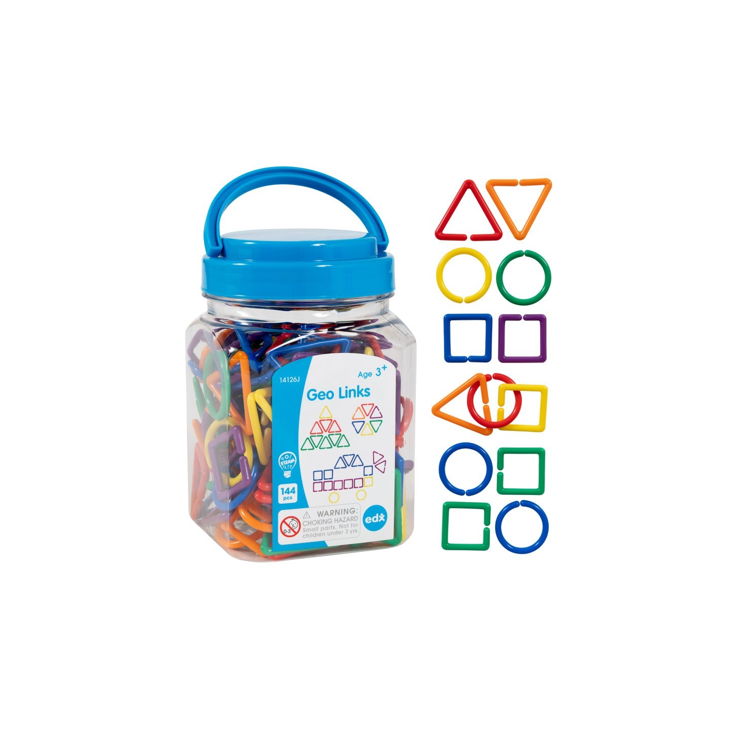 edxeducation® Geo Links - Mini Jar - Set of 144 - Linking Shapes - 6 Colors