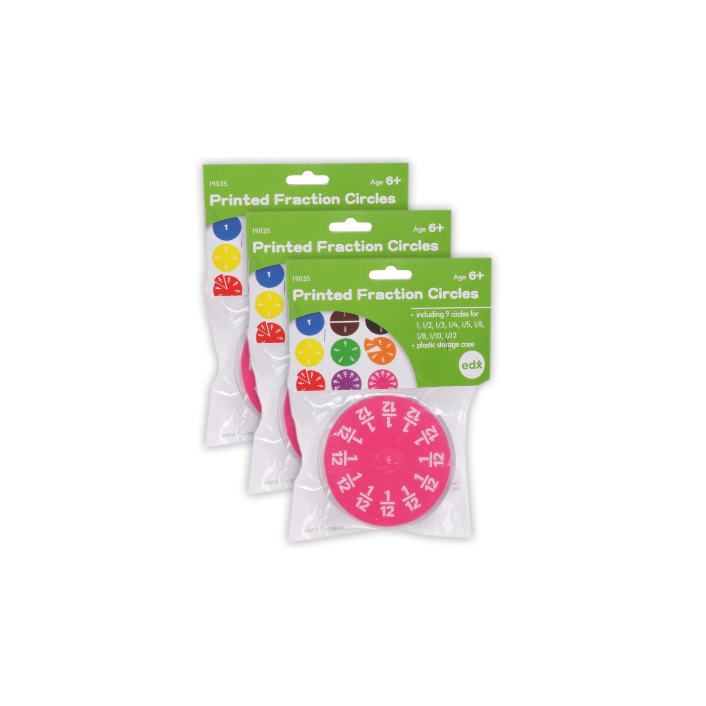 edxeducation® Fraction Circles - 9 Values & Colors - 51 Per Set - 3 Sets