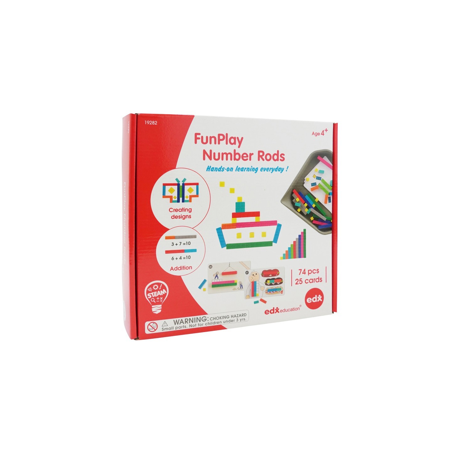 edxeducation® FunPlay Number Rods - Set of 74 Math Manipulatives + 50 Activities + Messy Tray