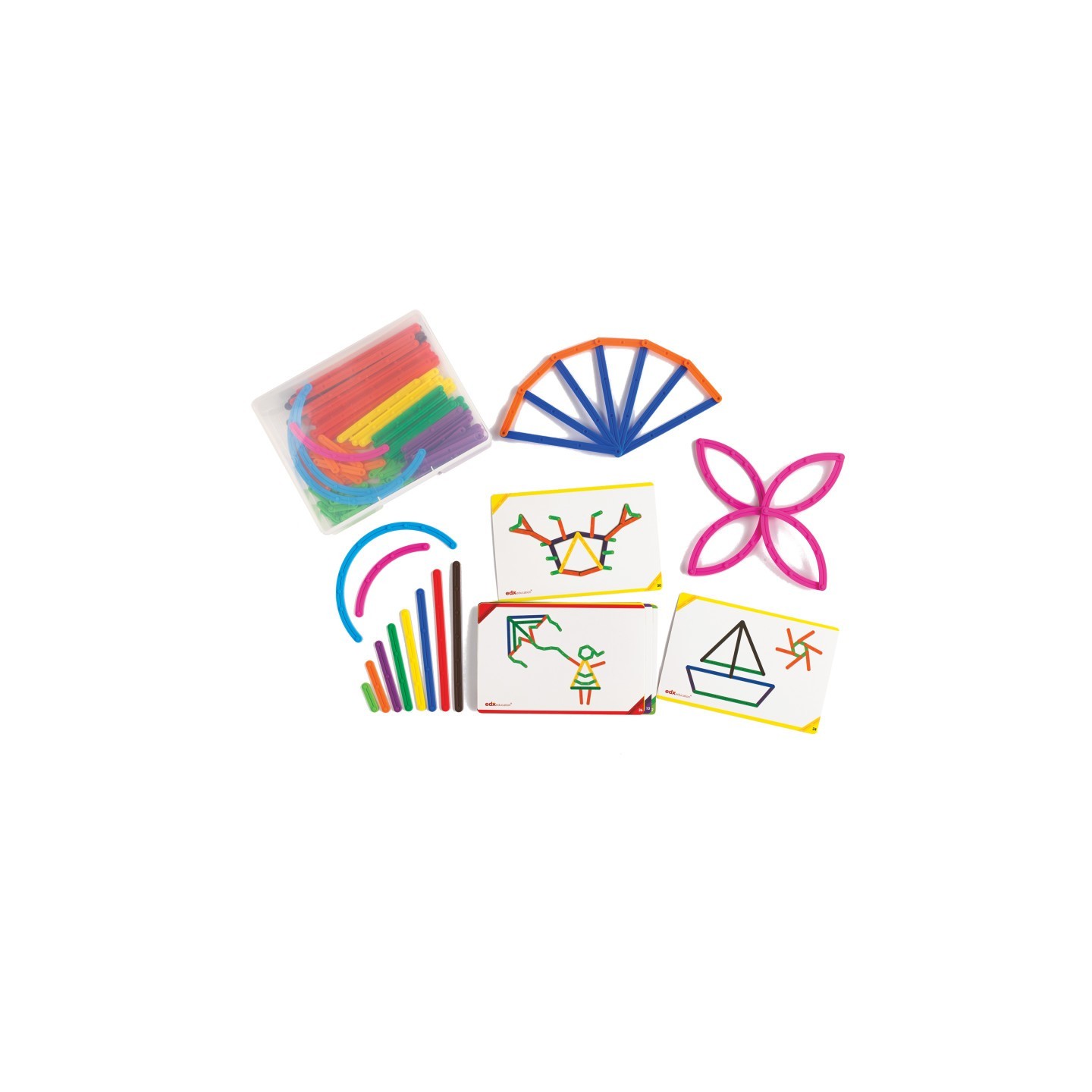 edxeducation® Junior GeoStix - 200 Multicolored Construction Toy Sticks - 30 Double-Sided Activity Cards