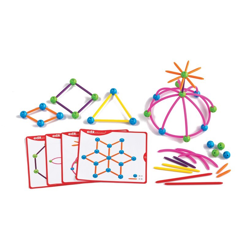 edxeducation® Skeletal Starter Geo Set - 144 Multicolored Pieces - 20 Double-Sided Activity Cards