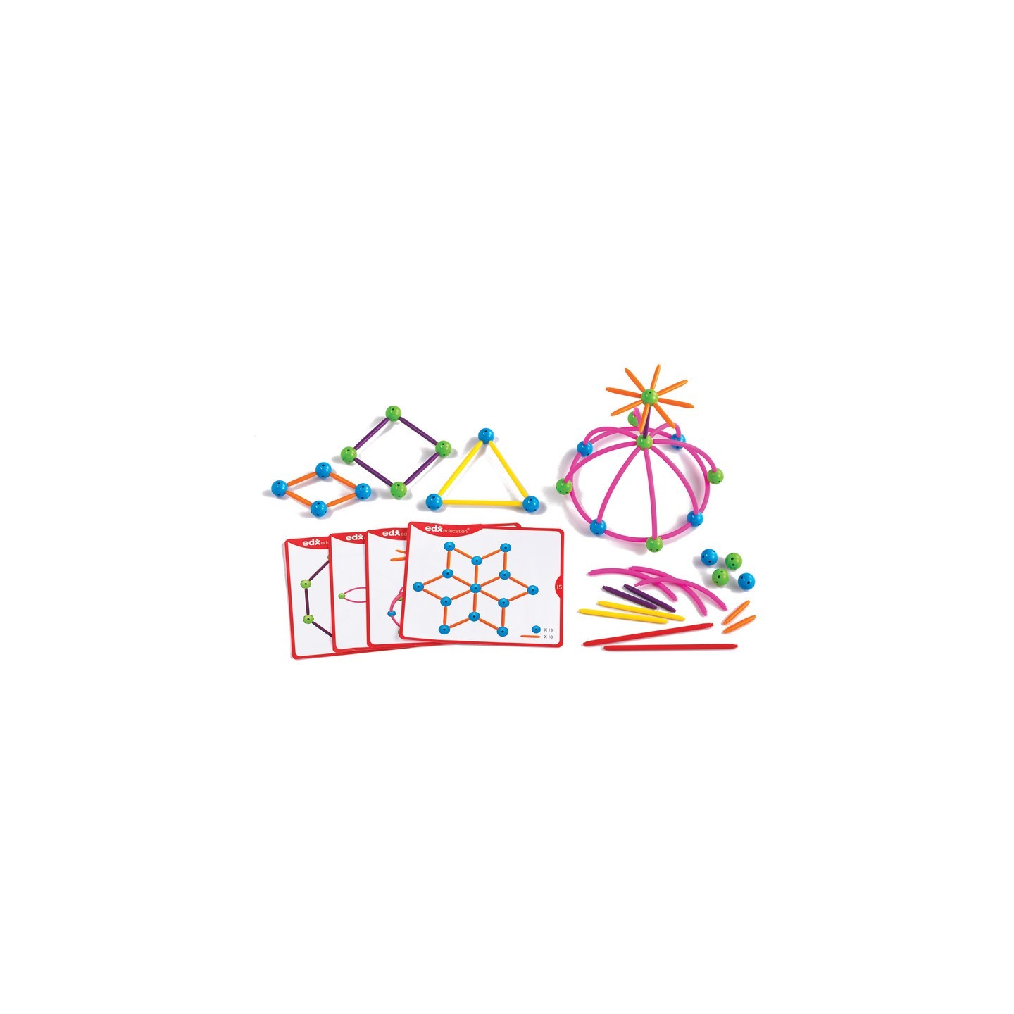 edxeducation® Skeletal Starter Geo Set - 144 Multicolored Pieces - 20 Double-Sided Activity Cards