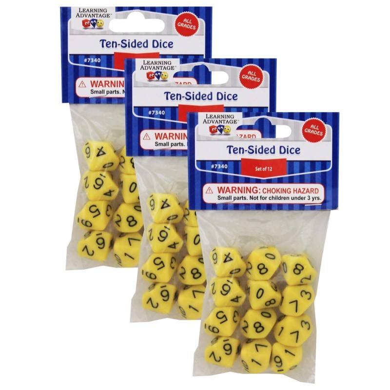 Learning Advantage® 10-Sided Polyhedra Dice, 12 Per Pack, 3 Packs
