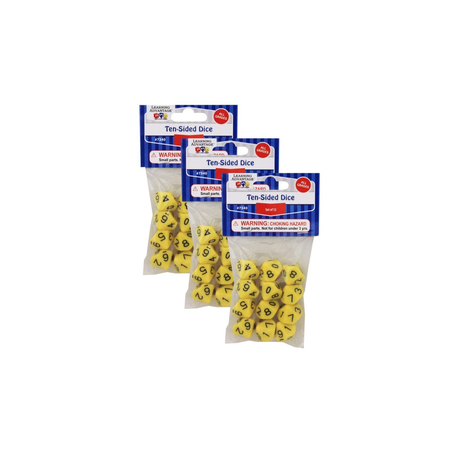 Learning Advantage® 10-Sided Polyhedra Dice, 12 Per Pack, 3 Packs