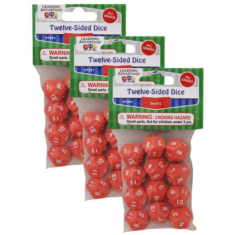Learning Advantage® 12-Sided Polyhedra Dice, 12 Per Pack, 3 Packs