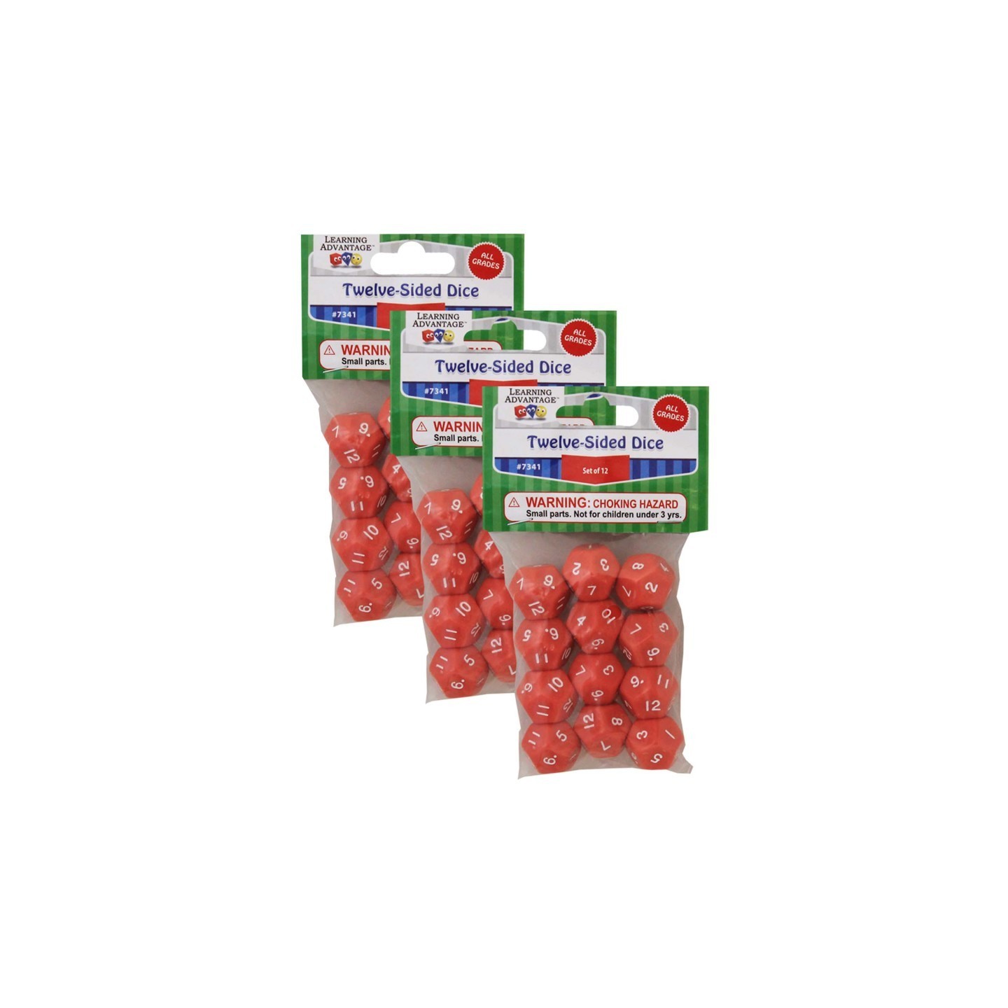 Learning Advantage® 12-Sided Polyhedra Dice, 12 Per Pack, 3 Packs