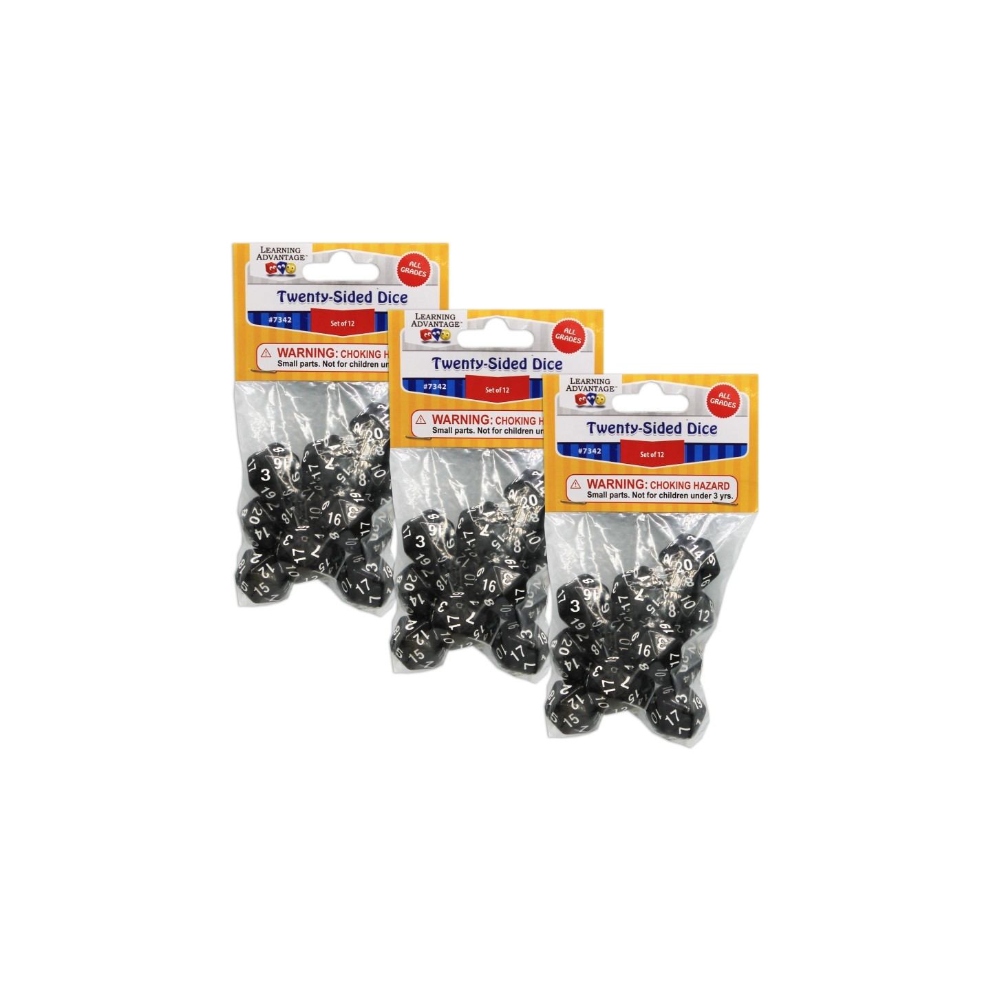 Learning Advantage® Polyhedra Dice - 20 Sides - 12 Per Pack - 3 Packs