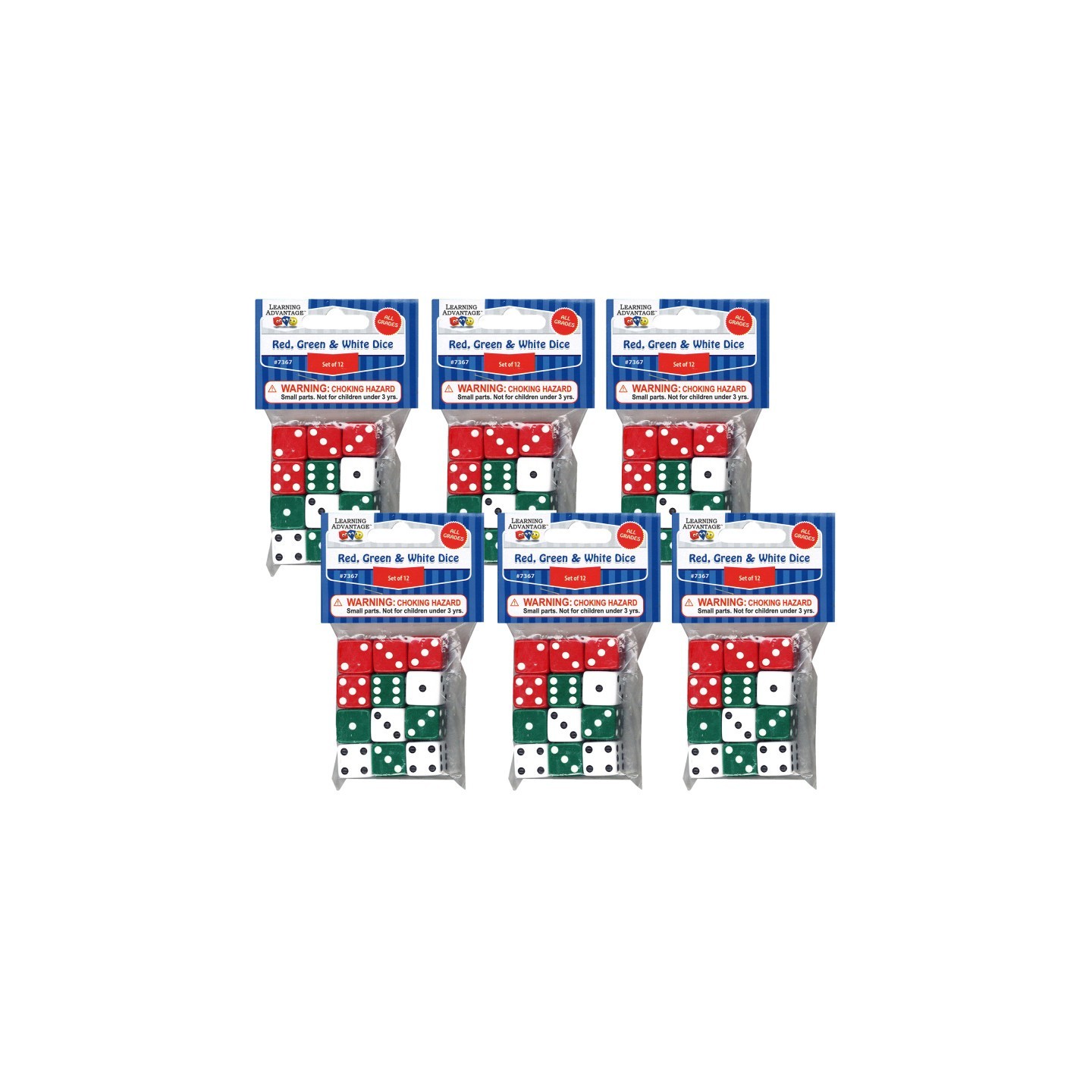 Learning Advantage® Dot Dice - Red/Green/White - 12 Per Pack - 6 Packs