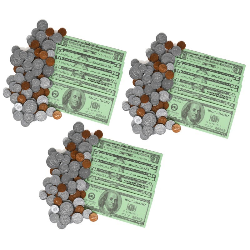 Learning Advantage® Play Money Set - Bills & Coins - 199 Pieces Per Set - 3 Sets