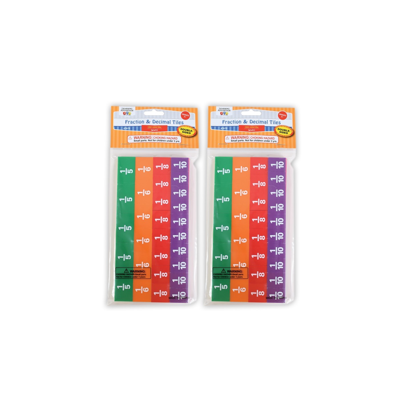 Learning Advantage® Fraction/Decimal Tiles - 51 Per Set - 2 Sets