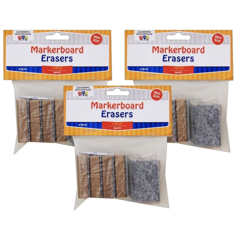 Learning Advantage® Mini Markerboard Erasers, 5 Per Pack, 3 Packs