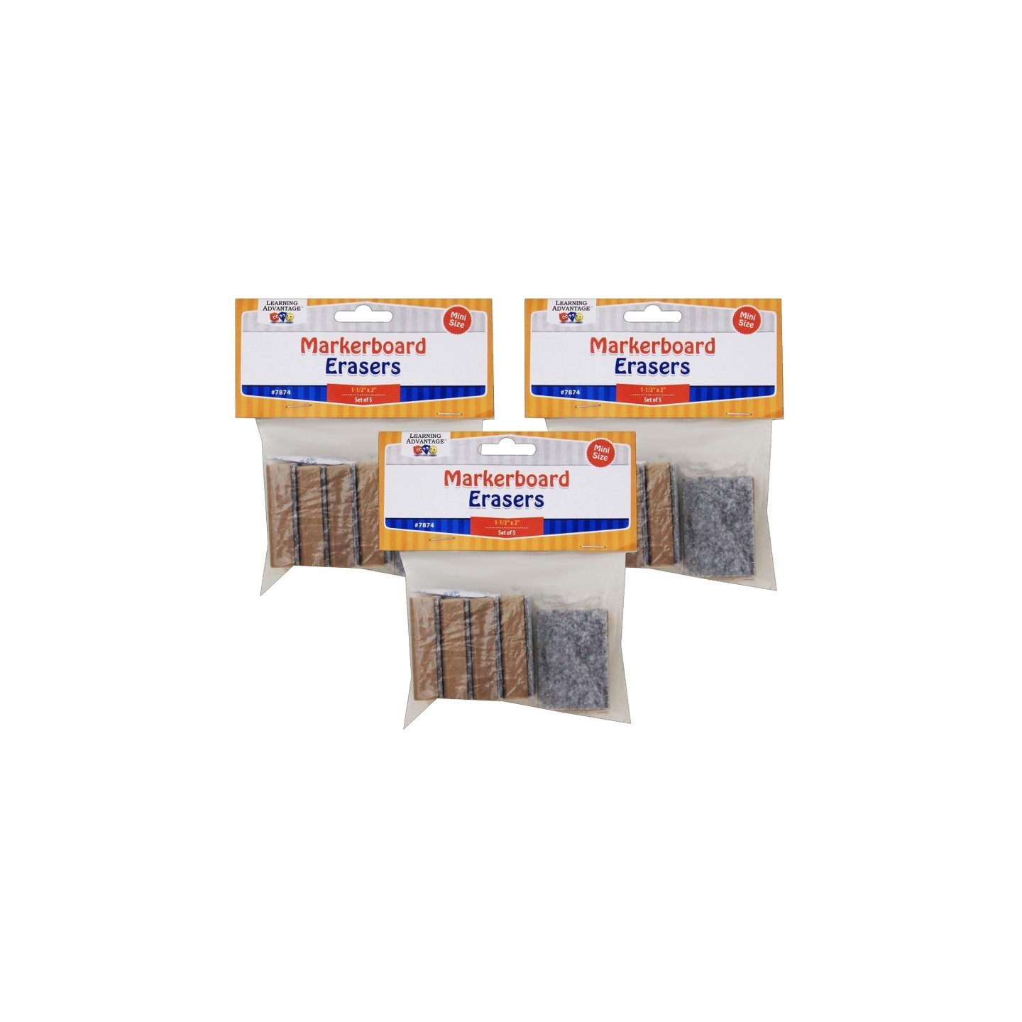 Learning Advantage® Mini Markerboard Erasers, 5 Per Pack, 3 Packs