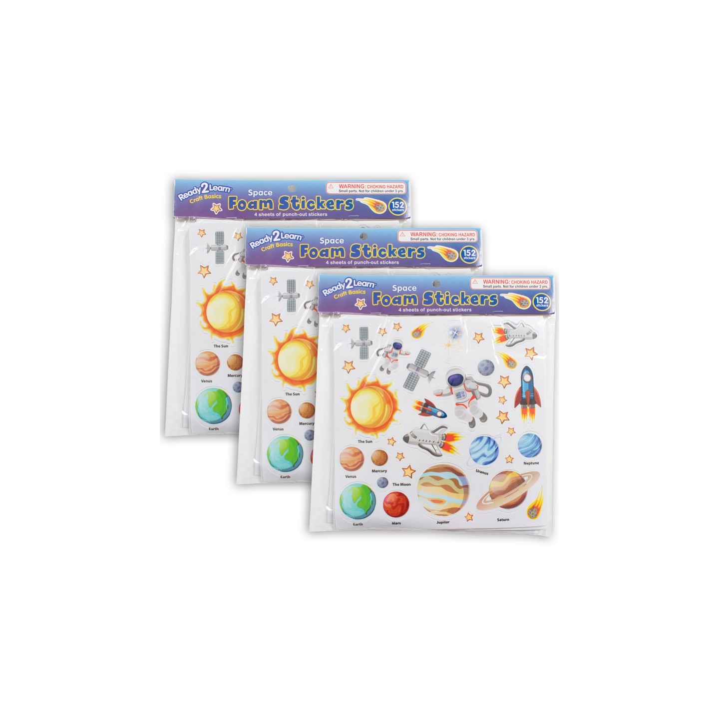 READY 2 LEARN™ Foam Stickers, Space, 152 Per Pack, 3 Packs