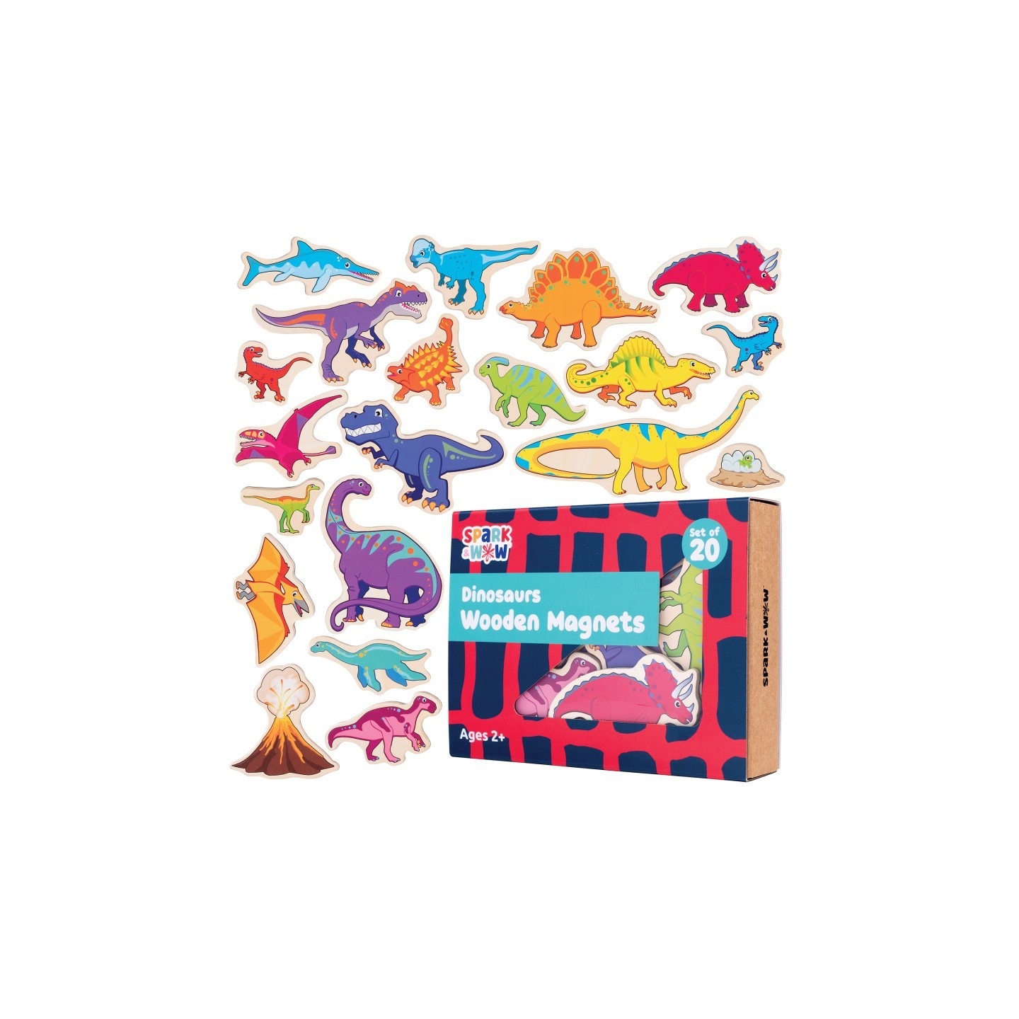 Spark & Wow Wooden Magnets - Dinosaurs - Set of 20