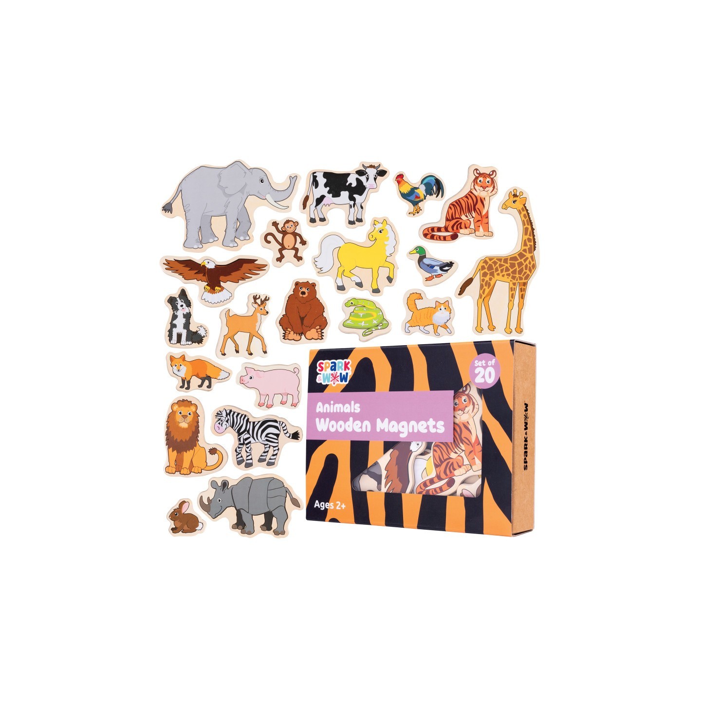 Spark & Wow Wooden Magnets- Animals - Set of 20