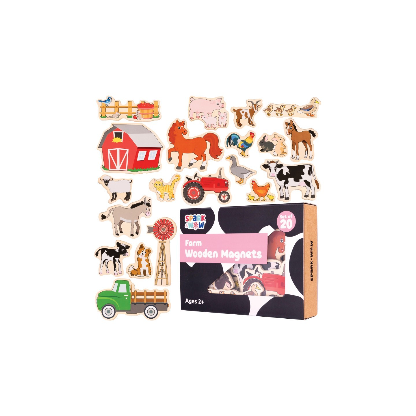 Spark & Wow Wooden Magnets- Farm - Set of 20
