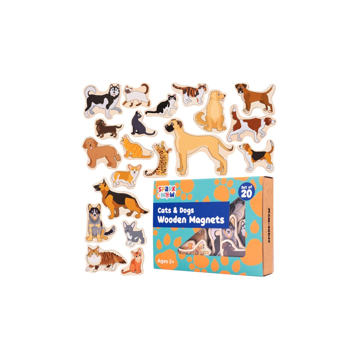 Spark & Wow Wooden Magnets - Cats & Dogs - Set of 20