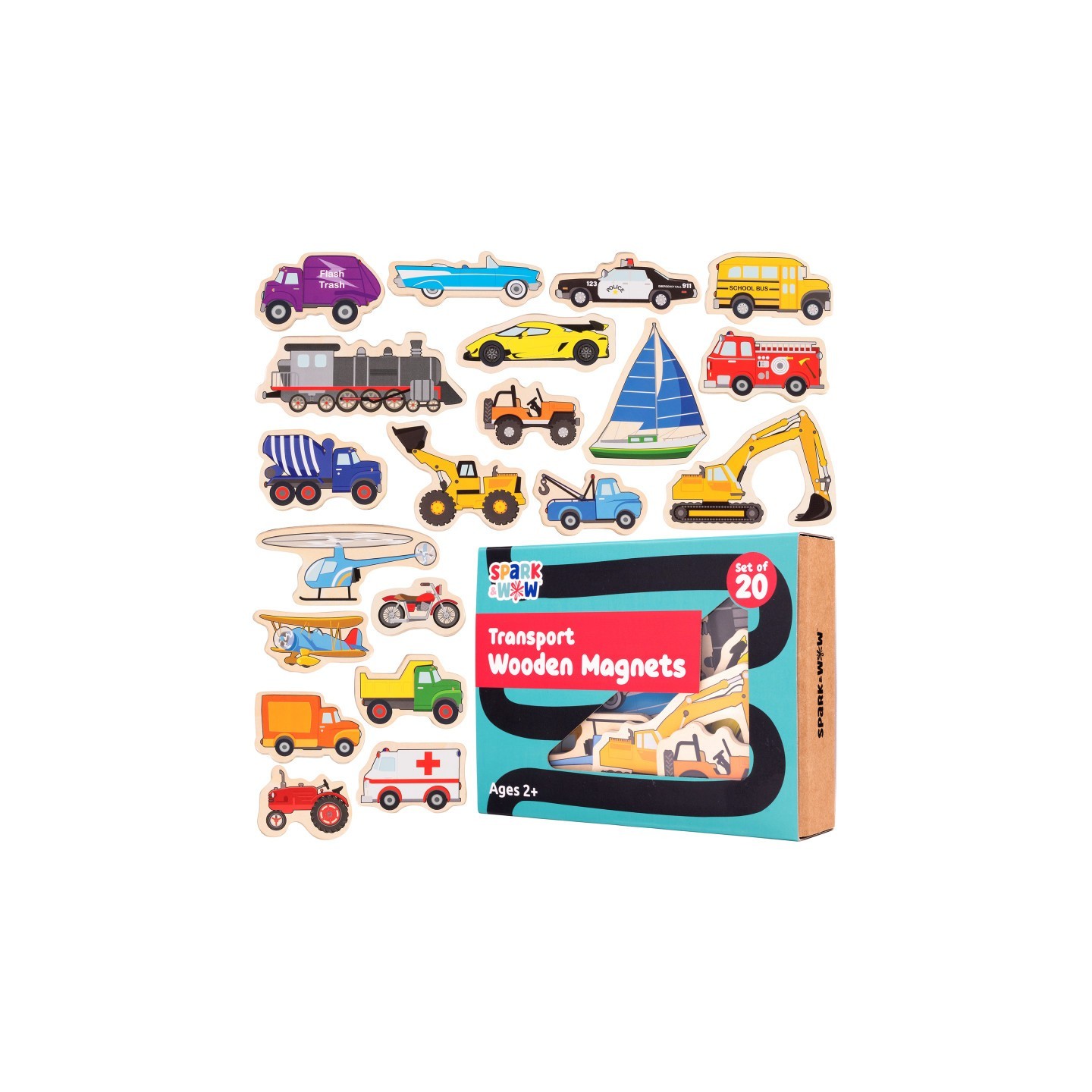 Spark & Wow Wooden Magnets - Transport - Set of 20