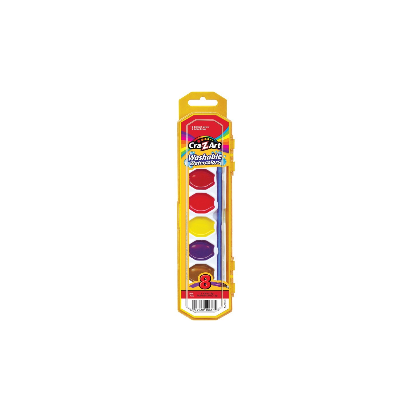 Cra-Z-Art® Washable Watercolors with Brush, Peggable Tray, 8 Count