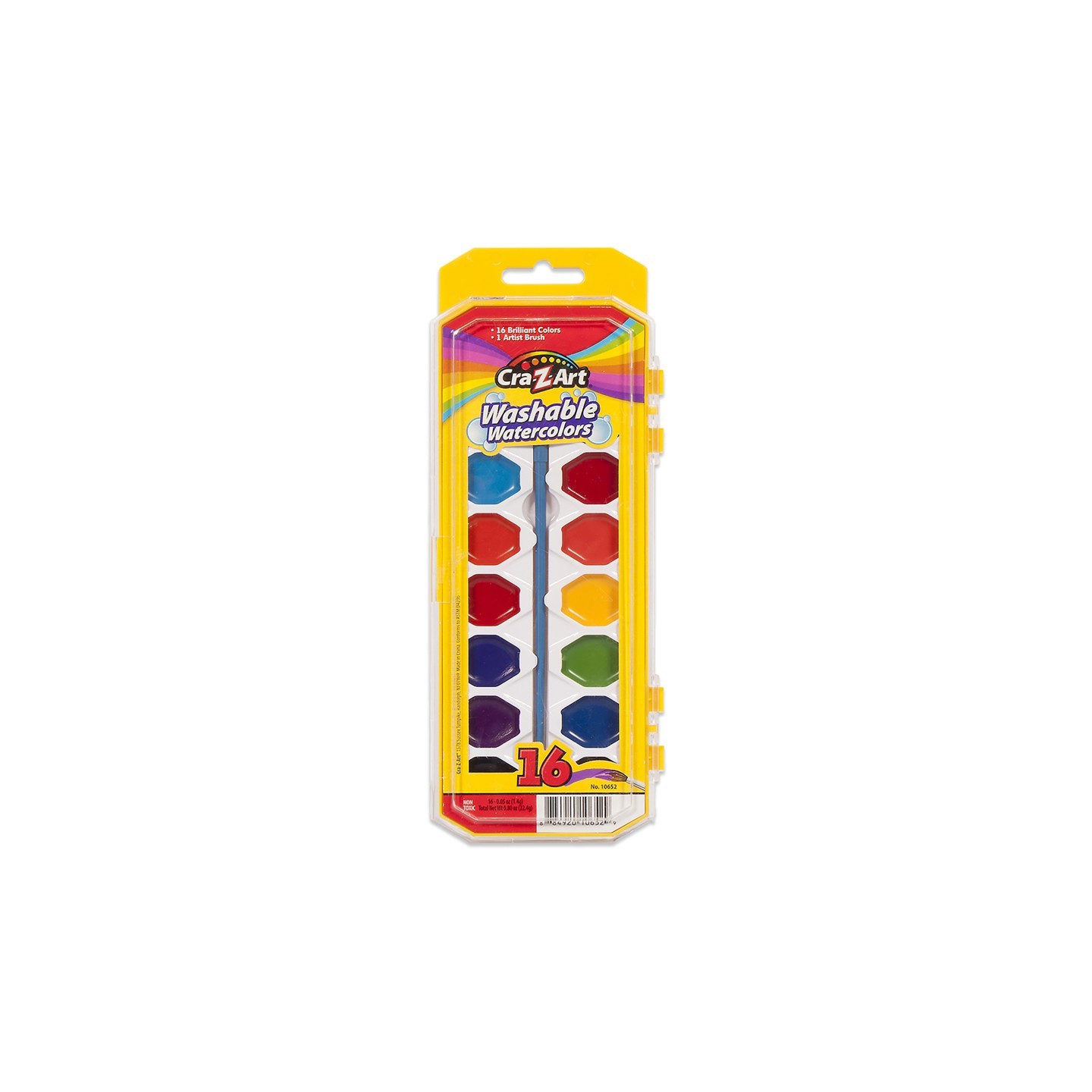 Cra-Z-Art® Washable Watercolors with Brush, Peggable Tray, 16 Count