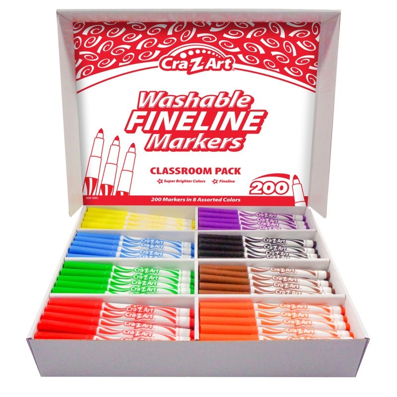 Cra-Z-Art® Washable Markers Classroom Pack, Fine Point, 8 Color, Pack of 200