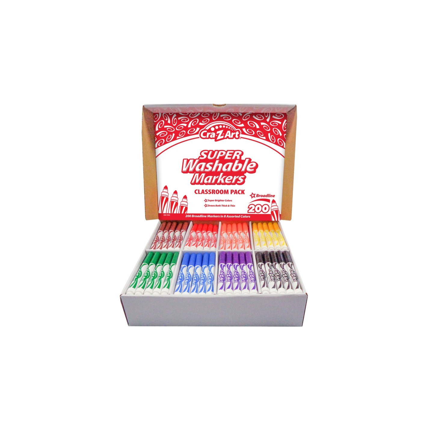 Cra-Z-Art® Washable Marker Classroom Pack, Broadline, 8 Color, Pack of 200