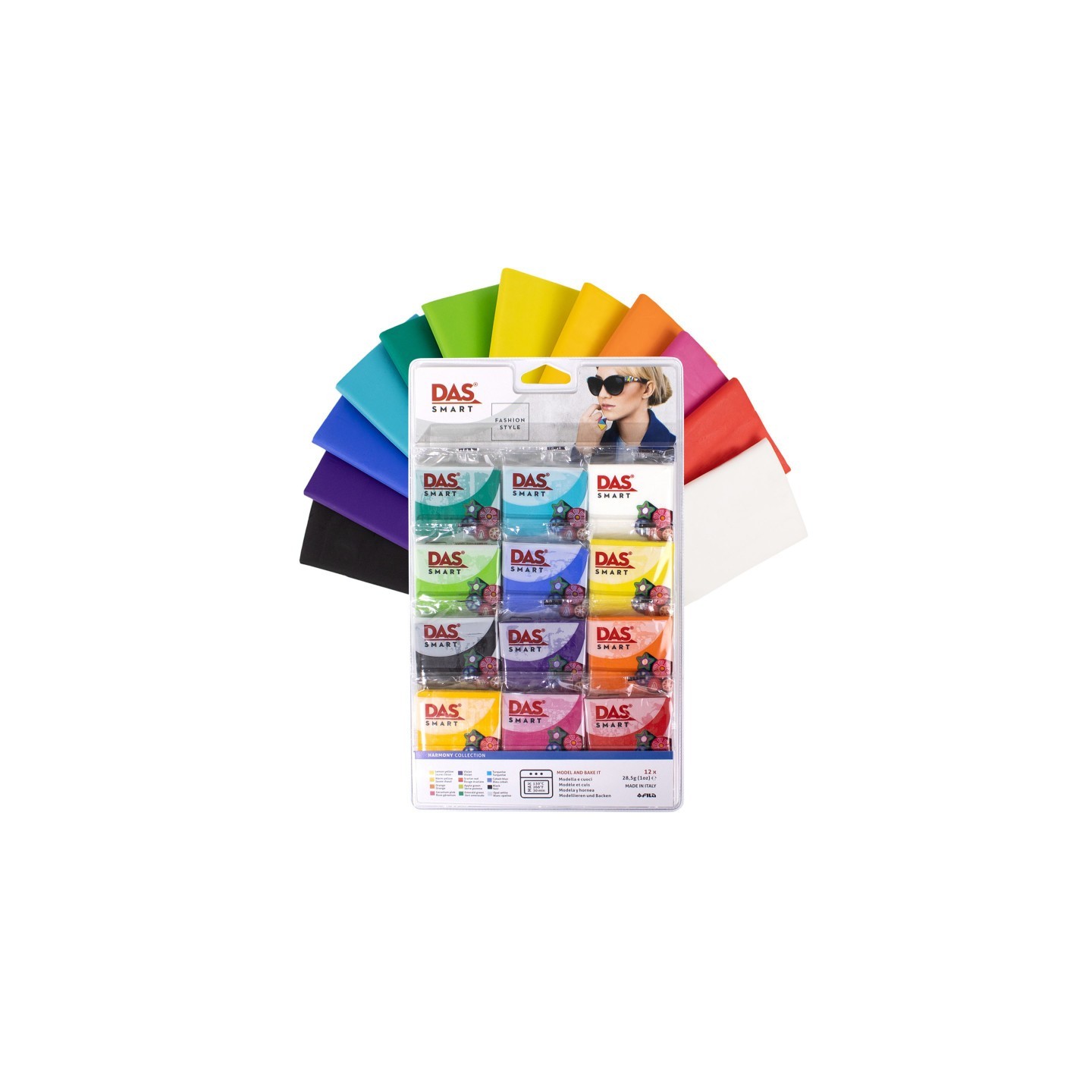 DAS® Smart Modeling Clay Oven Hardening Polymer, Harmonic Set, Assorted Colors, 12 Pieces