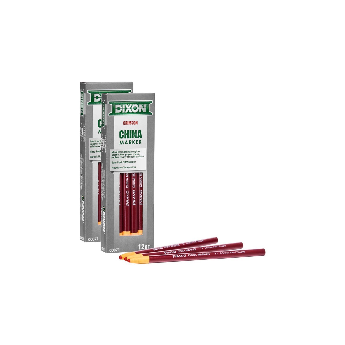 Dixon® Phano China Markers, Crimson Red, 12 Per Pack, 2 Packs