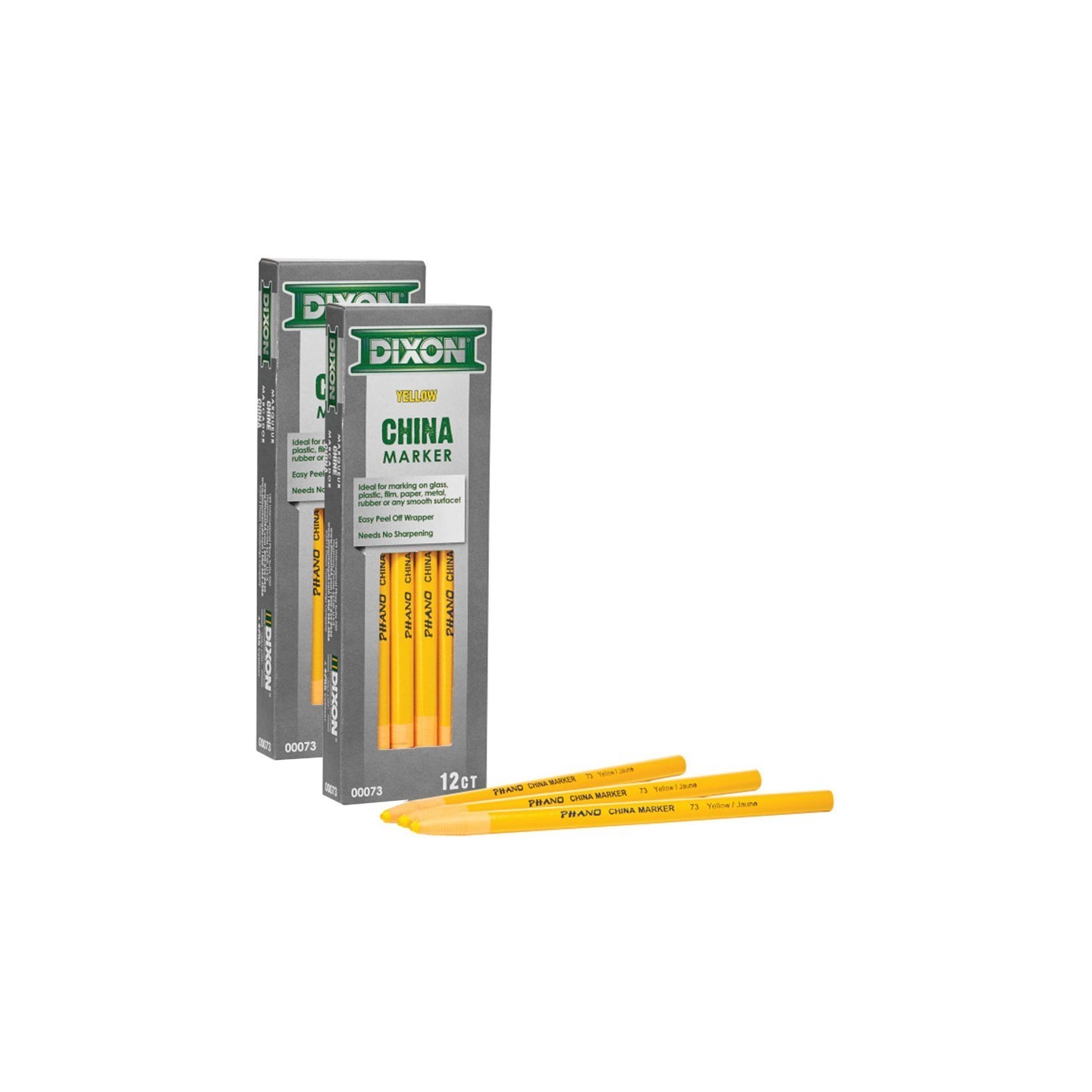 Dixon® Phano China Markers, Yellow, 12 Per Pack, 2 Packs