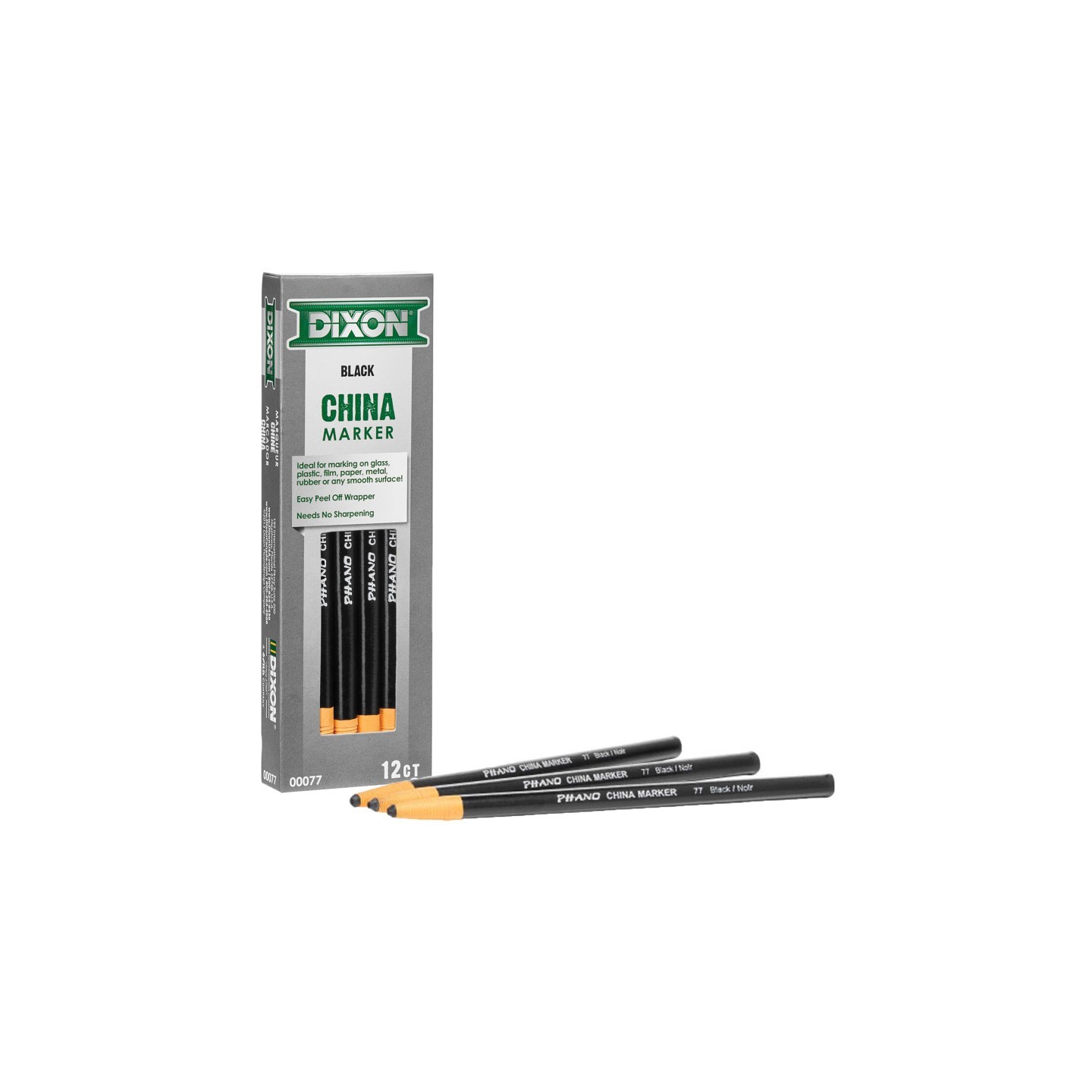 Dixon® Phano China Markers, Black, Pack of 12
