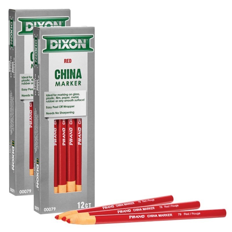 Dixon® Phano China Markers, Red, 12 Per Pack, 2 Packs