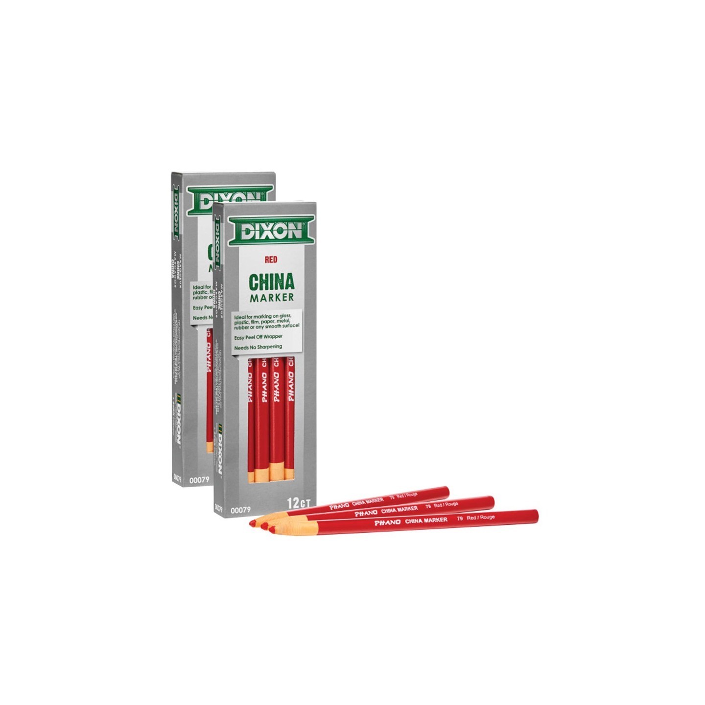 Dixon® Phano China Markers, Red, 12 Per Pack, 2 Packs