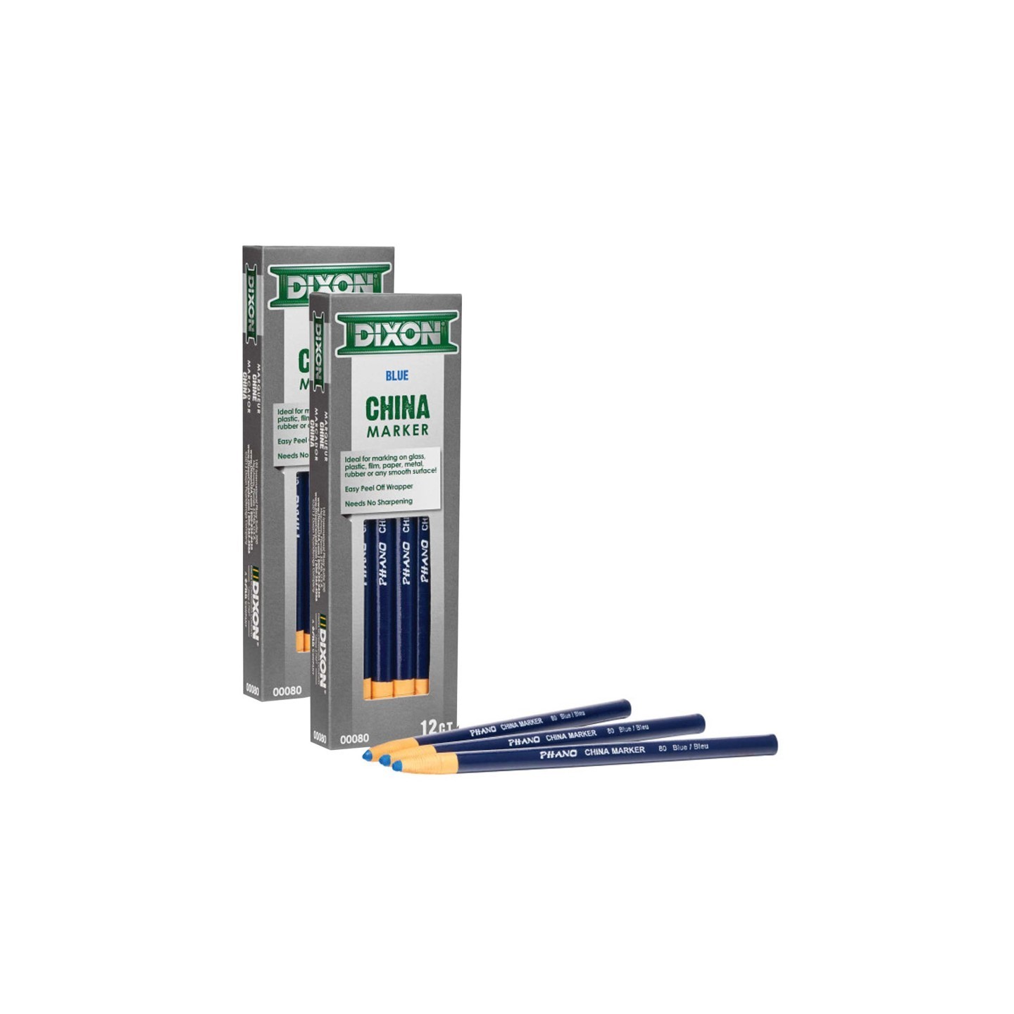 Dixon® Phano China Markers, Blue, 12 Per Pack, 2 Packs
