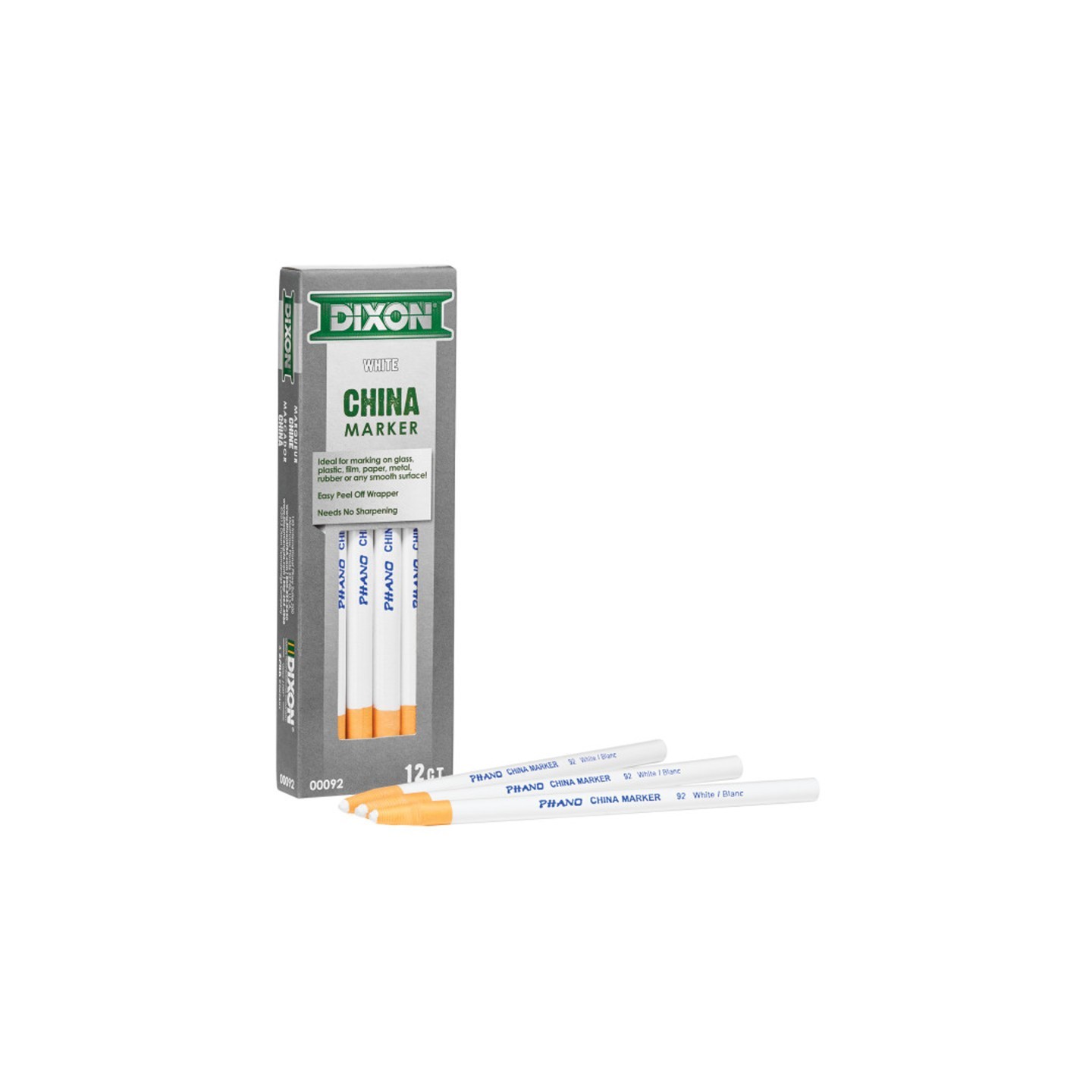 Dixon® Phano China Markers, White, Pack of 12