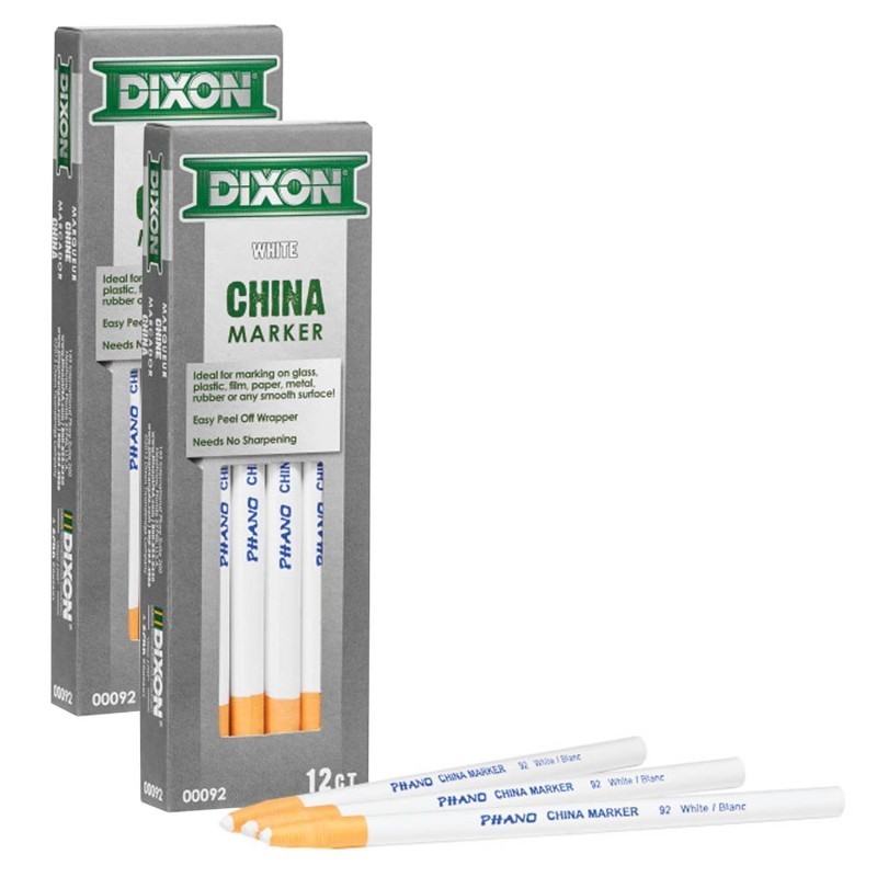 Dixon® Phano China Markers, White, 12 Per Pack, 2 Packs
