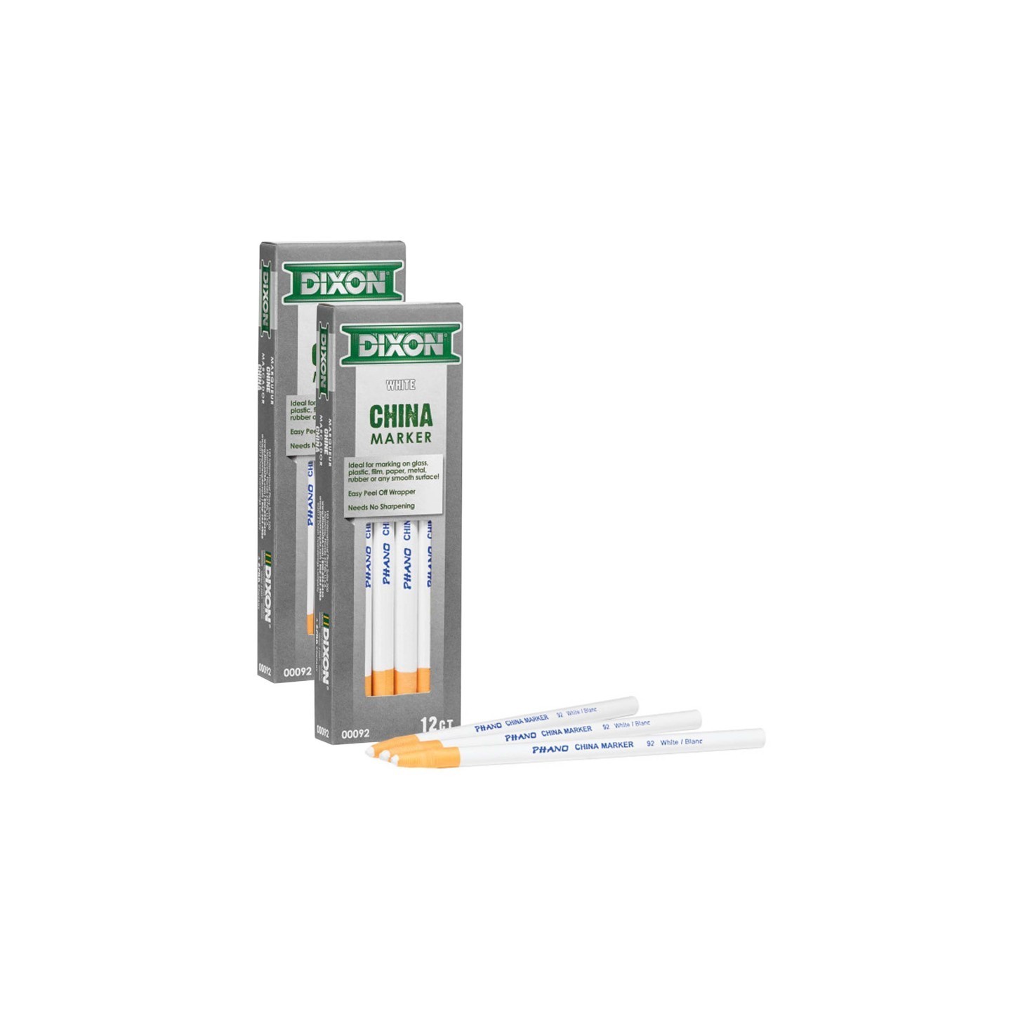 Dixon® Phano China Markers, White, 12 Per Pack, 2 Packs
