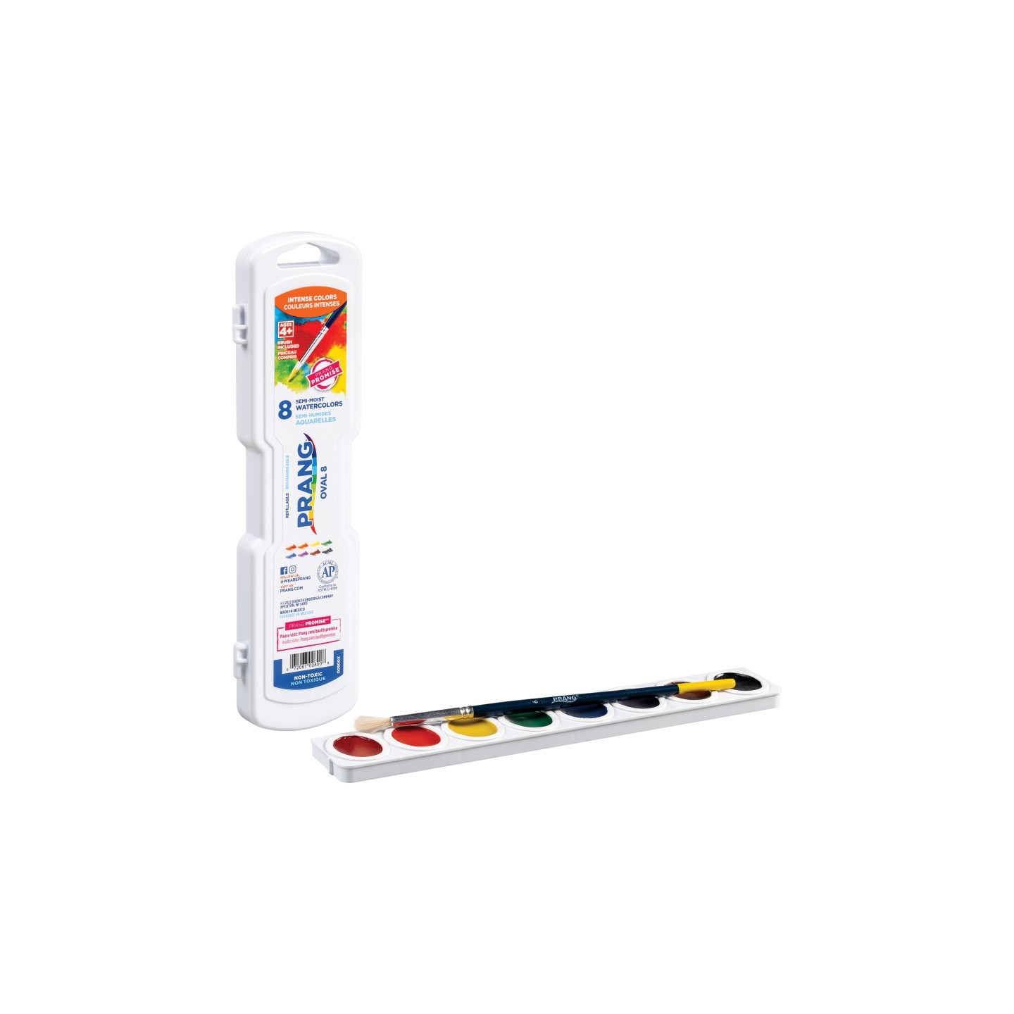 Prang® Watercolors, Oval Pans, 8 color set with brush