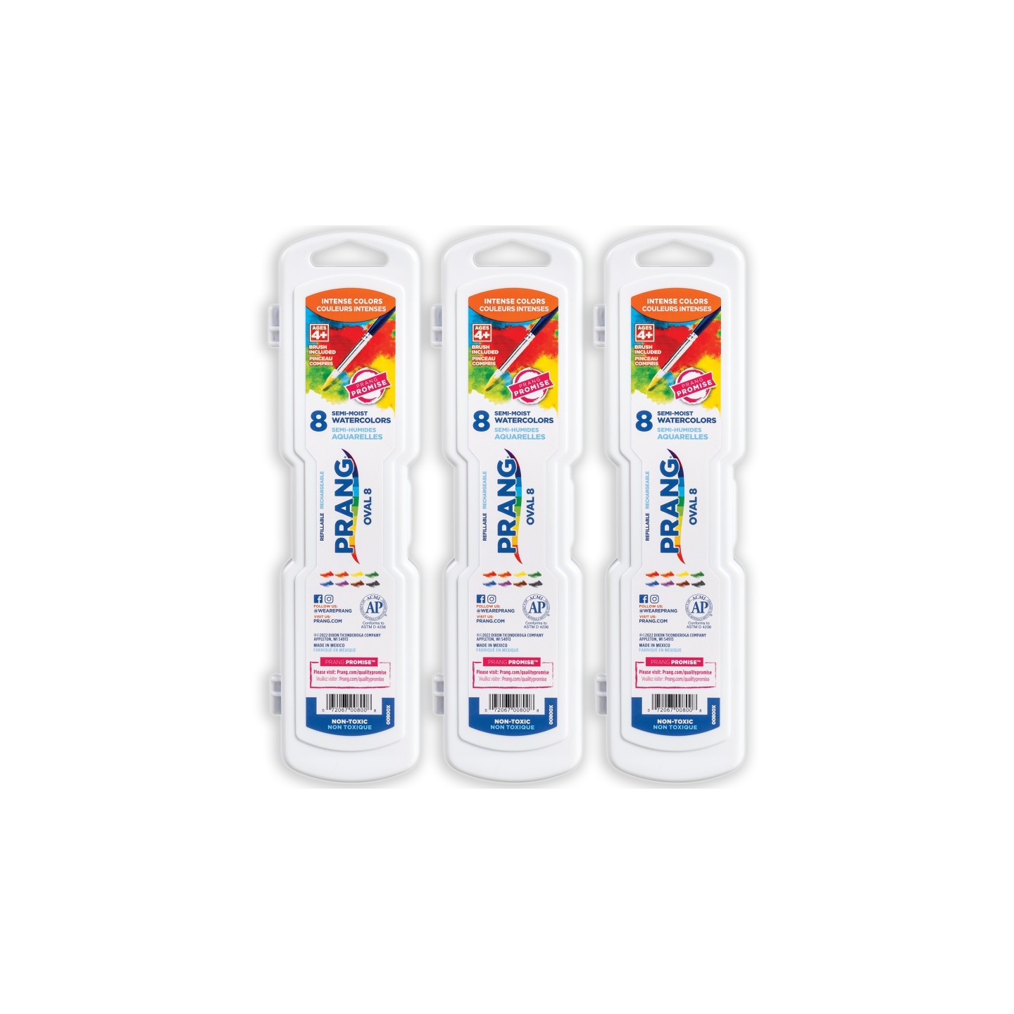 Prang® Semi-Moist Washable Watercolor Set, 8 colors, 3 Sets