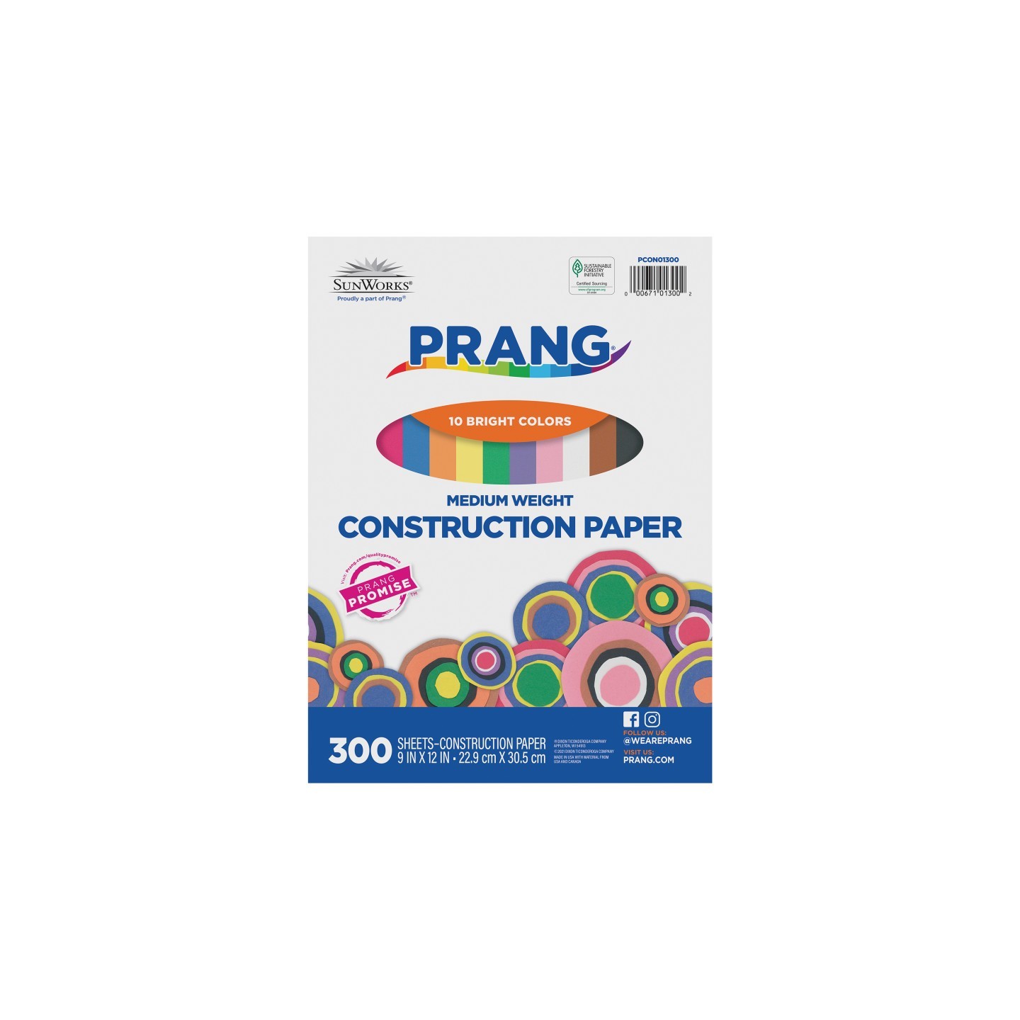 Prang® Construction Paper, Medium Weight, 10 Assorted Colors, 9" x 12", 300 Sheets