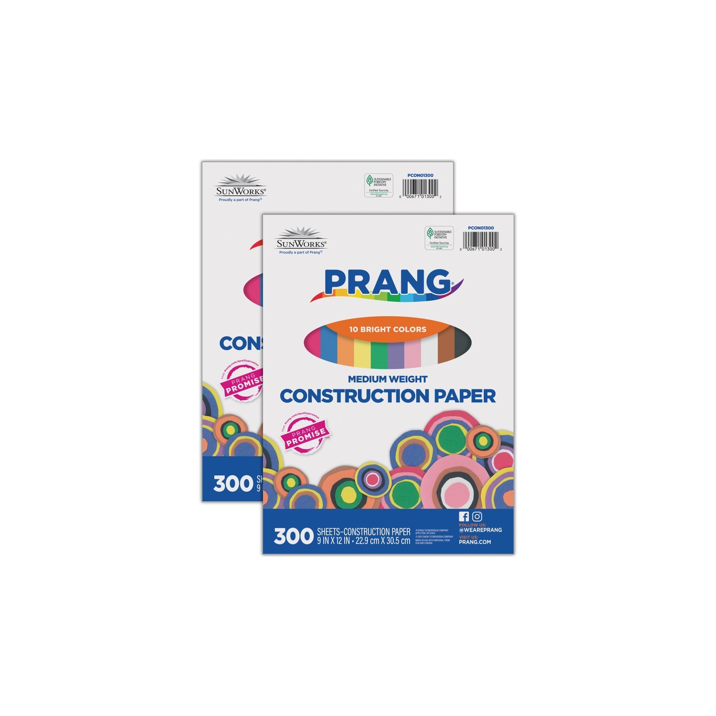 Prang® Construction Paper, Medium Weight, 10 Assorted Colors, 9" x 12", 300 Sheets Per Pack, 2 Packs