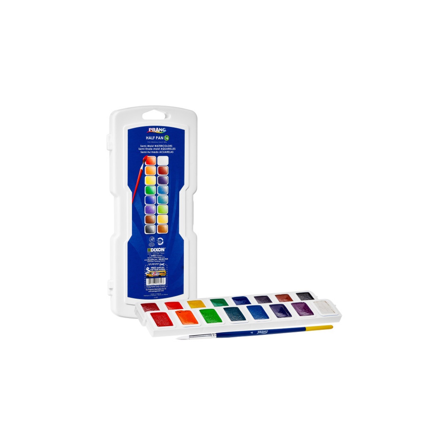 Prang® Half Pan Watercolors, 16-Color Set with Brush